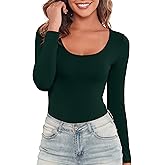 Kindcall Women Long Sleeve Bodysuit Scoop Neck Fitted Slim Basic Soft Shirts