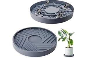 REDHUGO 2PCS Round Plant Caddy with Hidden Wheels, Heavy Duty Rolling Plant Stand Caddy with Wheels, Pot Base for Indoor Outdoor, Gray, 12 inches
