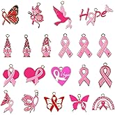 Westingmanual 20Pcs Pink Ribbon Pendants, Breast Cancer Awareness Charms, Alloy Hope Charms, Survivor Enamel Charm for DIY Necklace Bracelet Jewelry Making