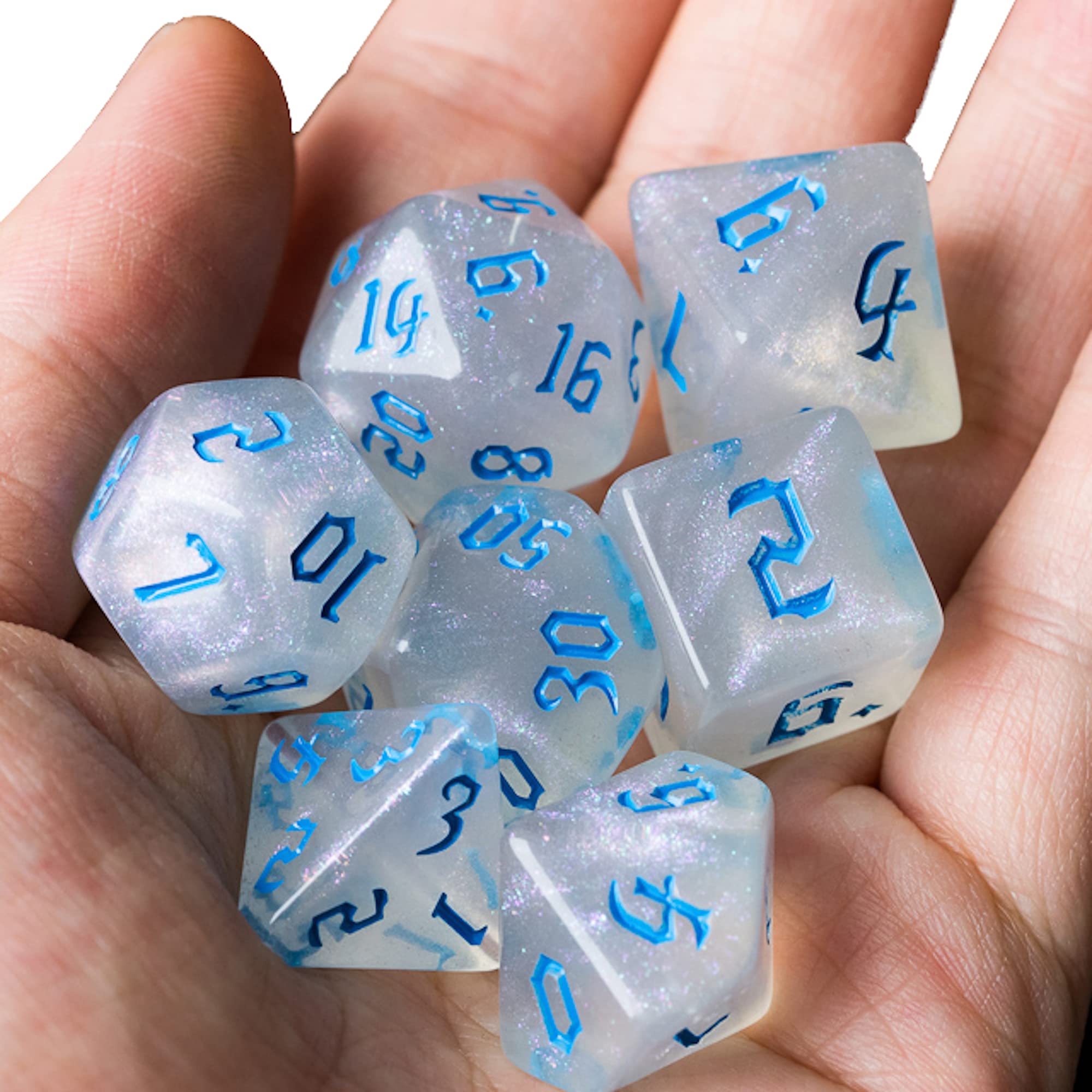 Chipped Ice Dice Set - Frost Polyhedral Dice- Snow and Ice Polyhedral Dice Set - Dice for RPG's Card Games and Tabletop RPGs