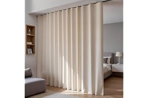 Doeiez Room Divider Blackout Curtains Flexible Sliding Tracks Sets Ceiling Mounted Rod Window Curtain Privacy Separation for Bedroom Living Rooms,1 Panel Beige Drape and Black Track Set-W108xH96 in