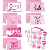 Tenceur 60 Sets Breast Cancer Cards Pink Ribbon Thank You Cards with Envelopes and Stickers for Breast Cancer Fundraising and Awareness Events