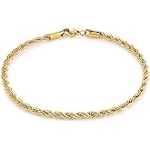 Fiusem 18K Gold Plated Anklet for Women, 2.5/3mm 18K Gold Plated Stainless Steel Braided Rope Anklet, Women's Anklets 9"/10"/11"