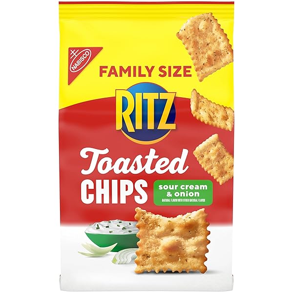 RITZ TOASTED CHIPS SOUR CREAM AND ONION CRACKERS, PARTY SNACKS, FAMILY SIZE, 11.4 OZ