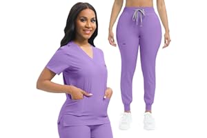 niaahinn Nurse Scrub for Women Set V-Neck Top & Jogger Scrub Pants Medical Uniform Scrubs Suit for Women