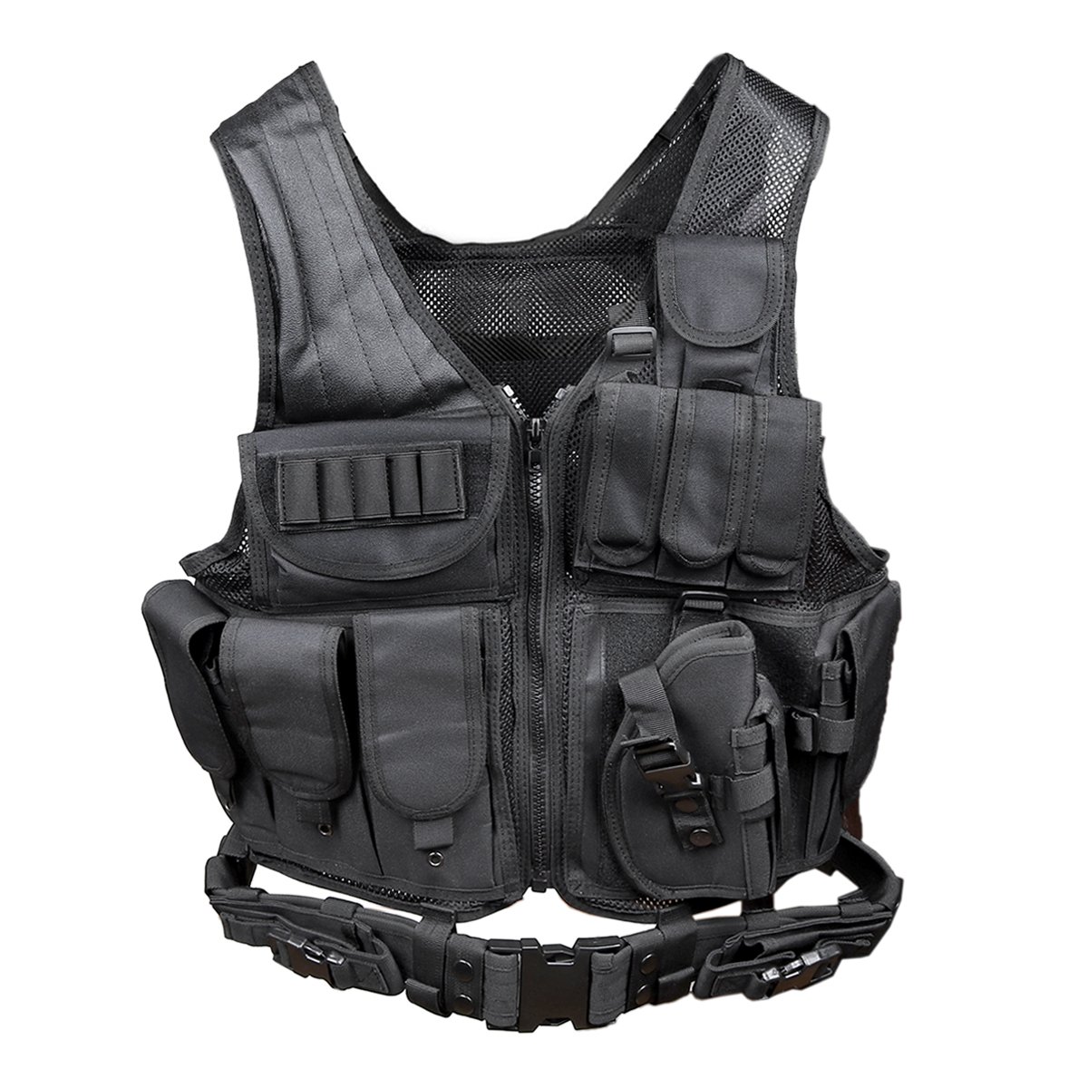 Goetland Tactical Vest Military Modular Vest Ultra-Light Outdoor Hunting Airsoft War Game 600D Polyester Paintball Training Vest for CS Combat Adjustable S-XXL, Black