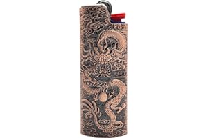 Lucklybestseller Metal Lighter Case Cover Holder Vintage Dragon Engraving for BIC Full Size Lighter J6