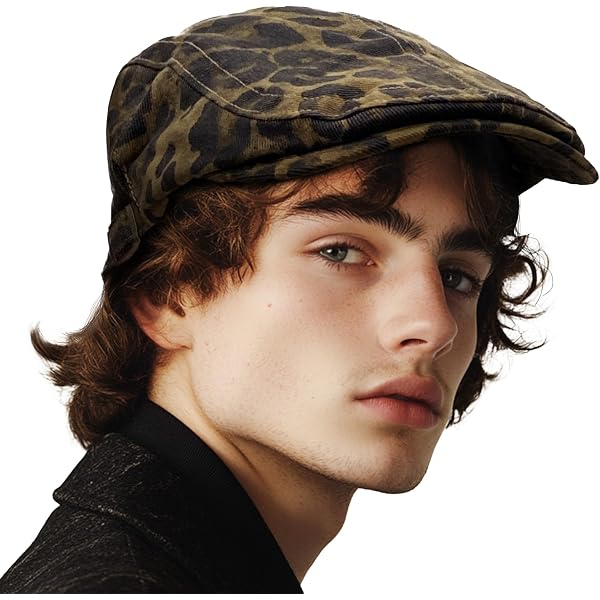 6943 Newsboy Hats, Unisex Adjustable Fashion Leopard Ivy Flat Cap Gatsby CAMEL 100% LEATHER Men Gatsby Cap Newsboy Ivy Hat Golf  main image 4