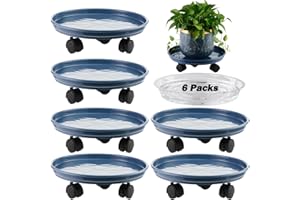 KVYUSFLOURISH 6 Packs 15” Extra-large Plant Caddy Plant Saucers on Wheels Rolling Plant Stands Heavy-duty Plant Dolly Plastic Planter Roller Base Pot Movers Outdoor Plant Tray Coaster, Clear Plant Saucers x 6