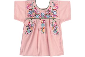 YZXDORWJ Mexican Blouse for Girls Traditional Embroidered Summer Short Sleeve Peasant Blouse for Kids