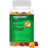 Amazon Basics Fiber 4g Gummy - Digestive Health, Supports Regularity, Orange, Lemon &amp; Strawberry, 90 Gummies (2 per Serving), Packaging May Vary