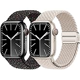 2 Pack Magnetic Bands Compatible with Apple Watch Band 49mm 46mm 45mm 44mm 42mm 41mm 40mm 38mm for Women Men,Stretchy Braided Sport Loop Wristband for iWatch Series 11 10 9 8 7 6 SE 5 4 Ultra 3 2 1