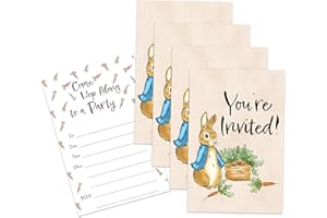 BIRTHDAY GALORE Peter Rabbit Baby Shower or Birthday Party Invites - 20 Count of 4 x 6 Inch Double Sided Fill-In Invitations With Wet To Seal Envelopes