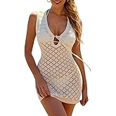 FAIRY SEASON Swimsuit Coverup for Women Crochet Swim Cover Ups Mesh Knit Hollow Out Front Tie Sleeveless Beach Dress