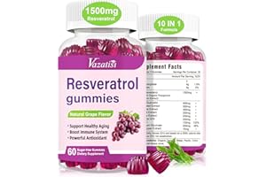 VAZATISI High Purity Resveratrol Gummies, 98% Trans-Resveratrol with Quercetin, Coq 10, Vitamin C - Reservatrol Supplement for Antioxidant, Joint, Anti-Aging - 120 Gummies