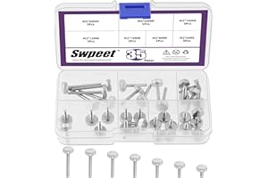 Swpeet 35Pcs 7 Sizes M36/8/10/12/16/20/30mm Nickel Plated Flat Knurled Head Fully Threaded Thumb Screws Assortment Kit