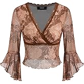 CIDER Knit V-Neck Graphic Middle Sleeve Crop Top