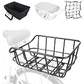 Bike Basket Rear, Bicycle Baskets for Adult Bikes, Ebike Basket with Waterproof Fabric and Inner Lining, Black, Metal