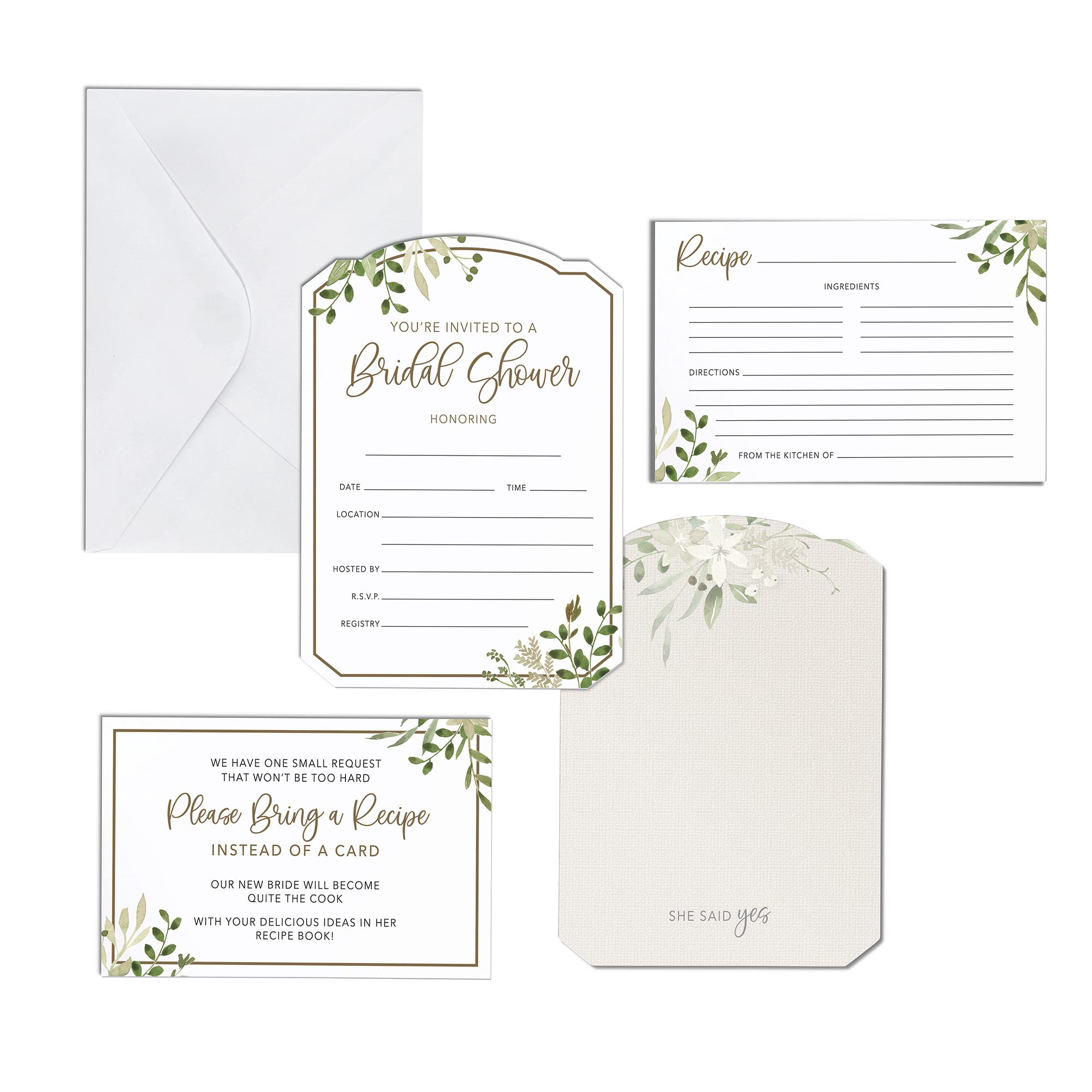 Lillian Rose 24 w Card & Recipe Set of 24 Bridal Shower Invites with Envelopes, Instruction Recipe Cards, One Size, Multi