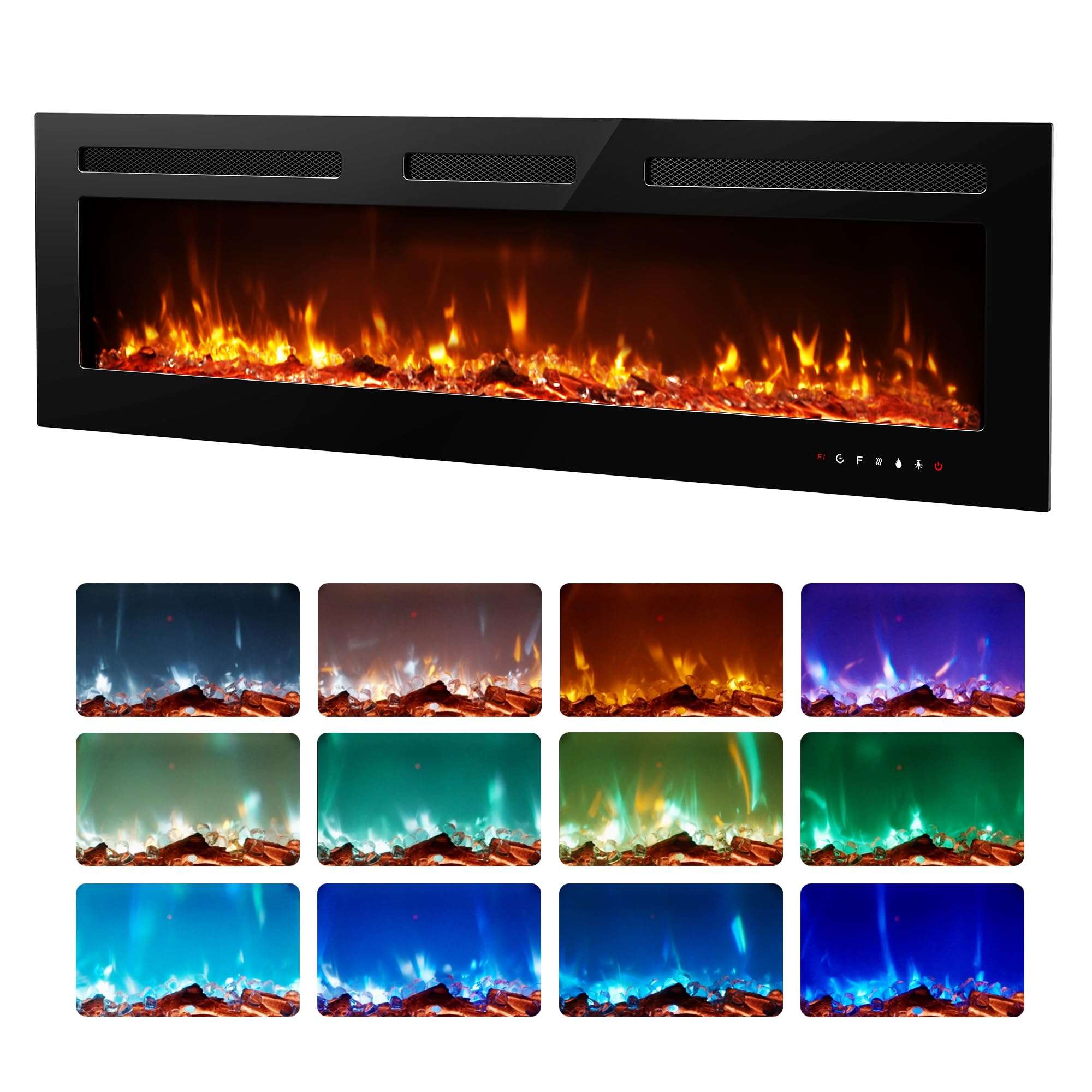 Photo 1 of EUHOMY 60 Inch Electric Fireplace Recessed Wall Mounted with Remote Control, Fireplace Heater with Adjustable Flame Color, Linear Fireplace with Timer, Log & Crystal, 750/1500W (2026 Upgrade)