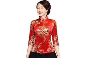 Shanghai Story Chinese Cheongsam Shirt 3/4 Sleeve Velvet Chinese Blouse for Women