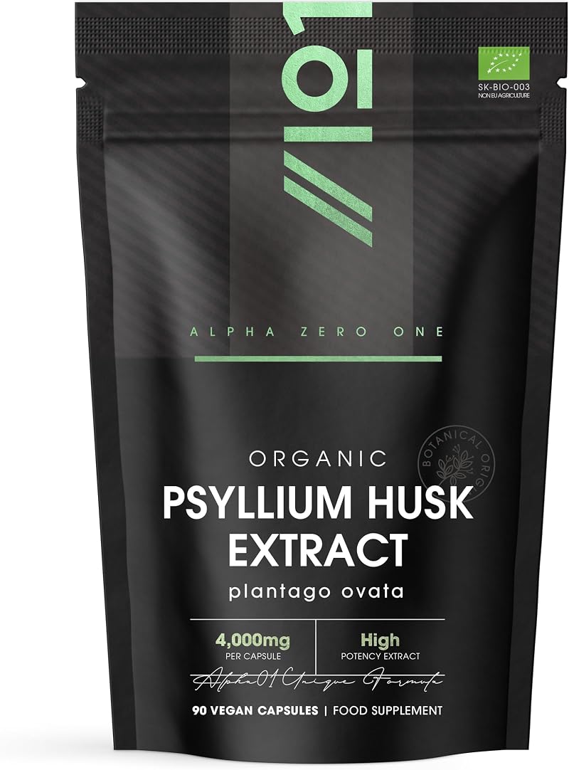 ALPHA01 Organic Psyllium Husk 4000mg Fibre 90 Vegan Capsules