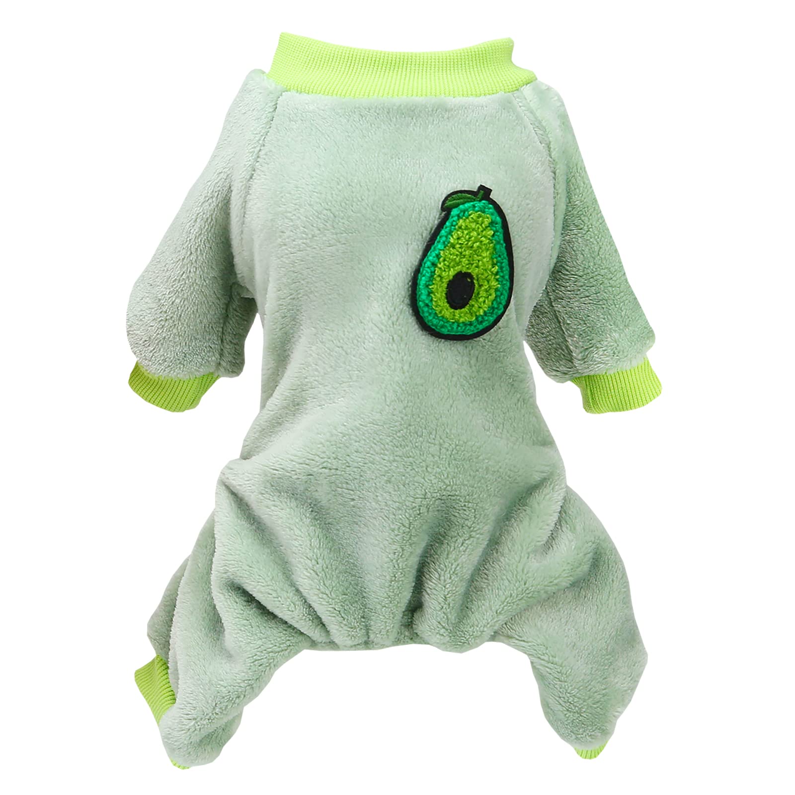 Izefia Dog Sweater Clothes Fleece Woolen Winter Warm Sweat Shirt 4 Legs Jumpsuit Pajamas Fruit Simple Sweater for Small Dog Medium Cat Green XL