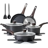 SENSARTE Pots and Pans Set Non stick, Non toxic Healthy Induction Cookware Sets, 14 Pcs Non Stick Kitchen Cooking Set with Frying Pans Set &amp; Saucepan, PFOA PFOS APEO Free, Black
