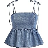 Floerns Women's Plus Size Cute Denim Tops Tie Shoulder Flared Hem Going Out Cami Top