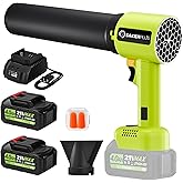 Sakerplus Portable Dust Cleaner, Cordless Leaf Blower with 2 Batteries, 300000RPM Air Blower with Extended Nozzle, Lightweight Hand Blowers Ideal Gift for Patio Cleaning, Lawn Care & Car Drying