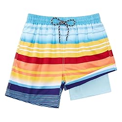 Cozople Boy's Blue Yellow Stripes Swim Trunks Quick