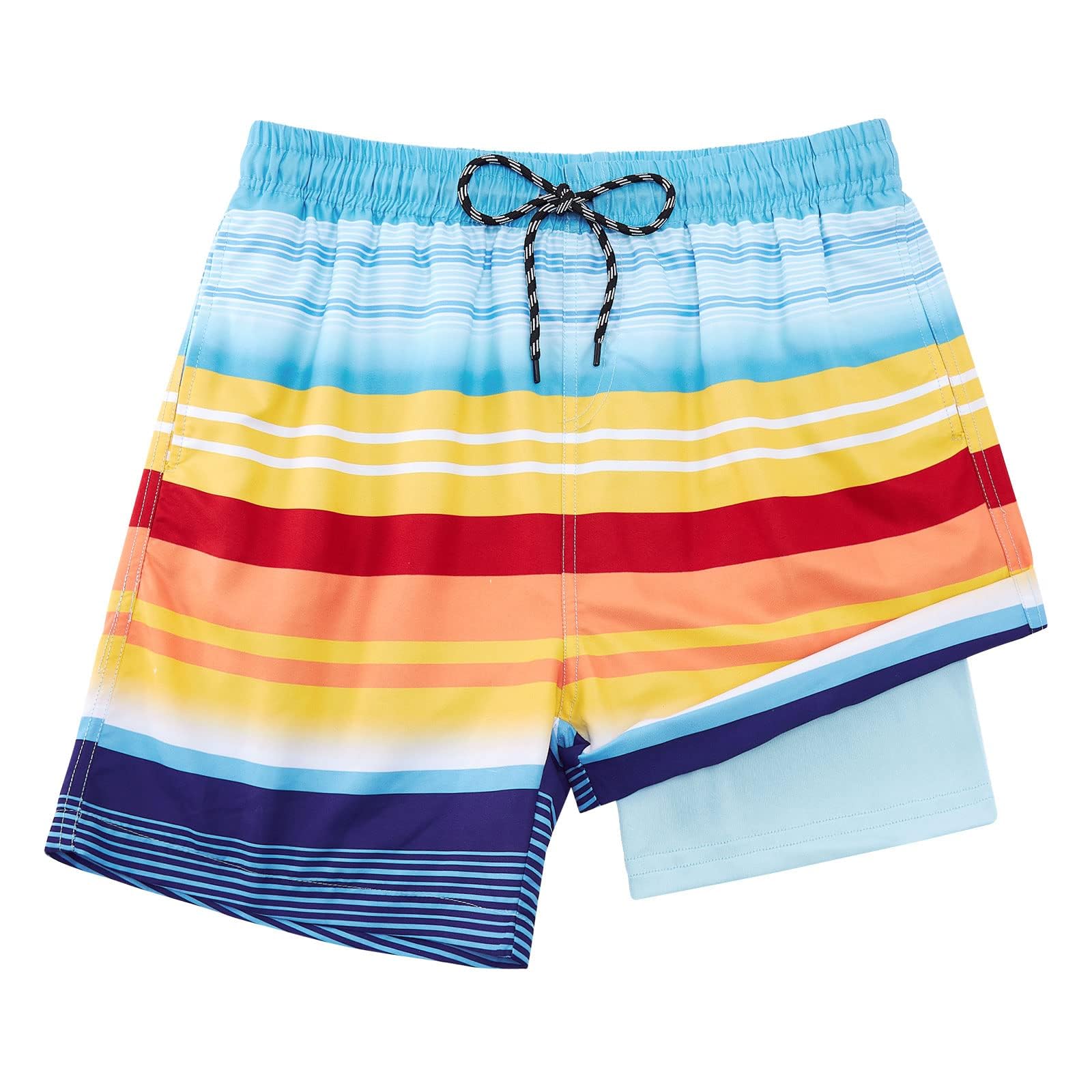 Cozople Boy's Blue Yellow Stripes Swim Trunks Quick