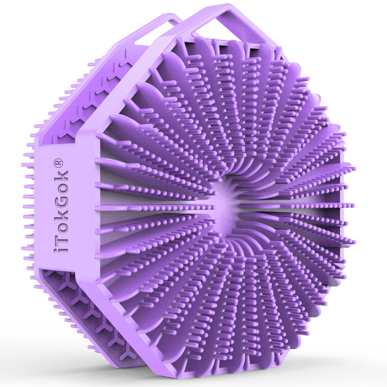 Photo 1 of iTokGoK® Premium Silver-Infused Dual-Sided Design 2-in-1 Silicone Body Scrubber for Shower,Body Brush Buffer Scrubber for Men and Women for All Skin, Ergonomic No-Slip Handle, Easy to Clean - (Purple)