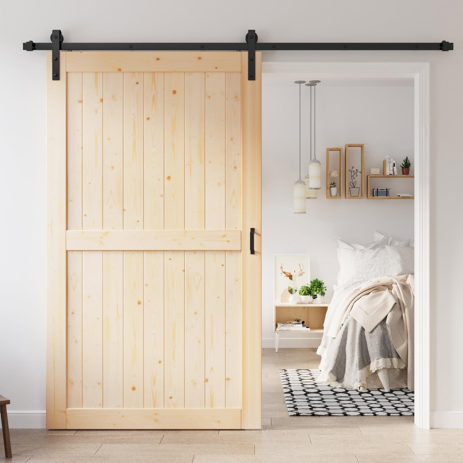 Photo 1 of ROYMELO 48x84 inch Sliding Barn Wood Door Slab with 8ft Hardware Kit, Requires Simple DIY Assembly