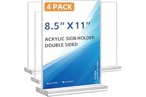 4 Pack Acrylic Sign Holder 8.5 x 11,Clear Menu Stand, Double-Sided Clear Sign Holder, Vertical Plastic Stands for Display, St