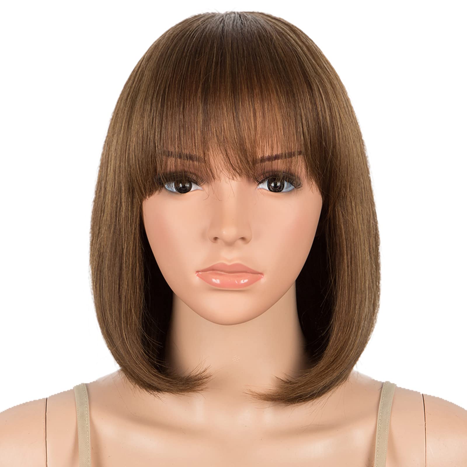 DÉBUT human hair Bob Wig with Bangs Short Straight Wigs for Women Pixie Cut 150% Density Brazilian Virgin Remy Hair（10 inches,P430）