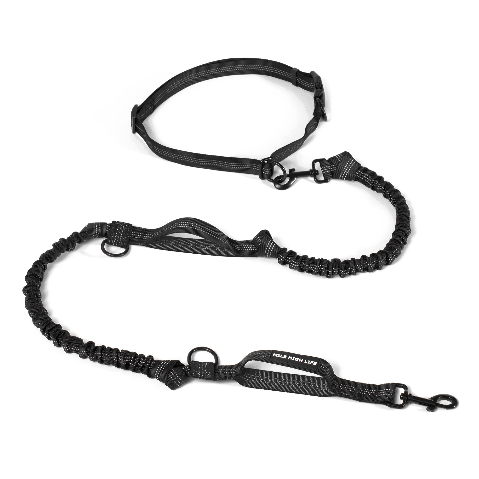 Mile High Life | Retractable Hands Free Dog Leash | Waist Running Adjustable | Reflective Dual Bungees | Dual Handles | Small Medium Large Dogs | (Black)