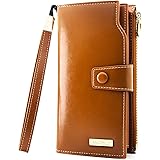 ANDOILT Women's RFID Blocking Large Capacity Luxury Wax Genuine Leather Clutch Wallet Card Holder Organizer Ladies Purse