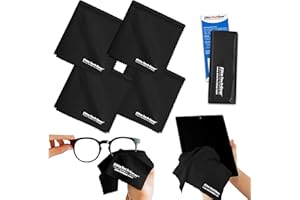 Elite Tech Gear Microfiber Cleaning Cloth for Glasses- 4-Pack, 12" x 12"- Durable Oversized Glasses Cleaning Cloth- Eyeglass Cleaning Wipes for Lenses, Electronics- High Tech Quality Material (Black)