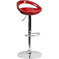 Flash Furniture Plastic Adjustable Height Barstool, Set of 1, Red