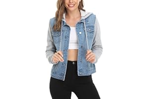 MISS MOLY Women's Layered Drawstring Casual Hoodie Denim Jackets Jean Jacket Coat w Pockets