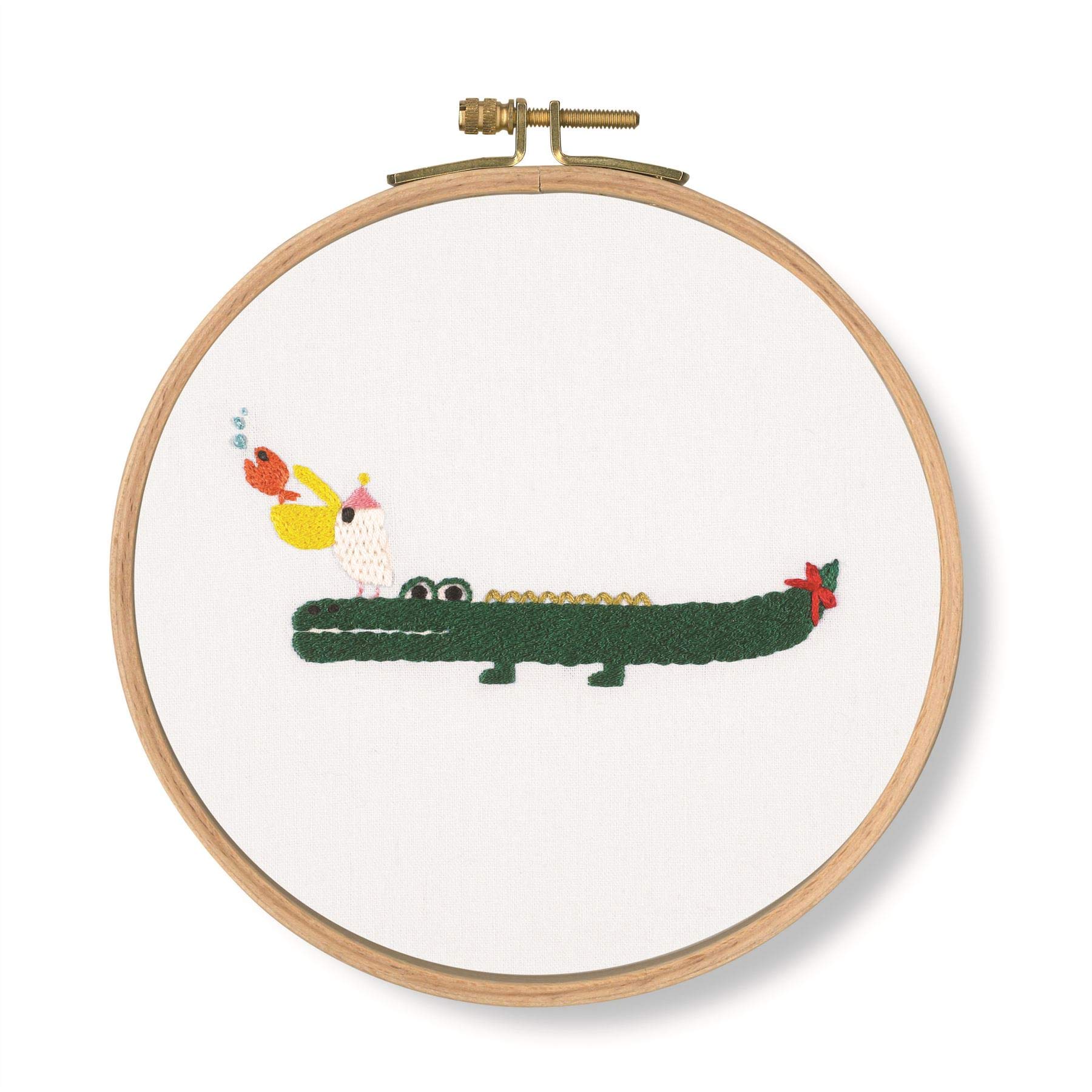 DMC Crocodile Kit, Includes 100% Printed Cotton Fabric, Embroidery Threads, Bamboo Hoop and Instructions