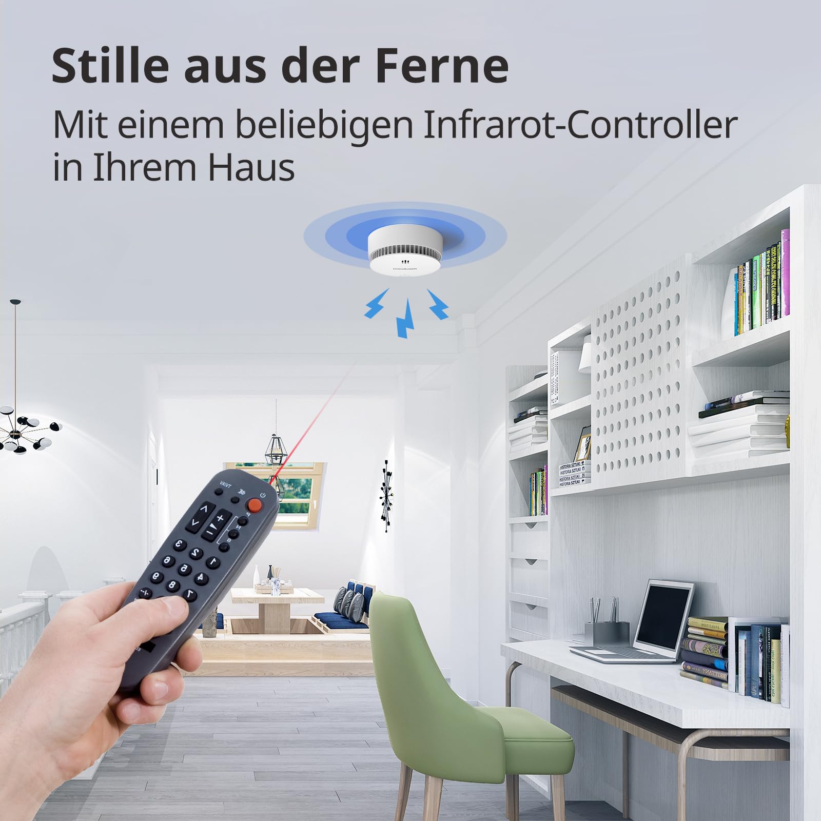WISUALARM Rauchmelder Vernetzt, 5 Stück Vorverkettet, Rauchmelder 10 Jahre Batterie, Feuermelder Vernetzt, Rauchmelder mit Test/Silence, Alarme Durch Fernbedie 4