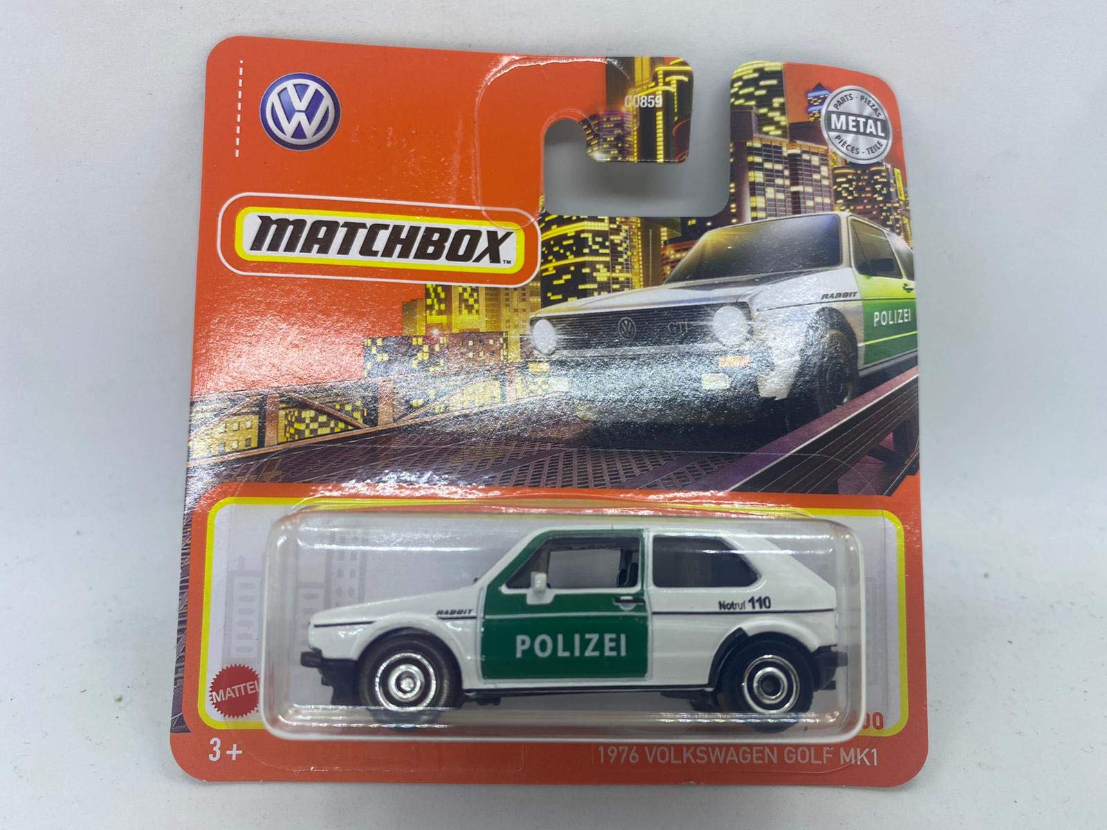 1976 Volkswagen Golf MK1 White Polizei Matchbox Metal 2021 33/100 (Short Card)