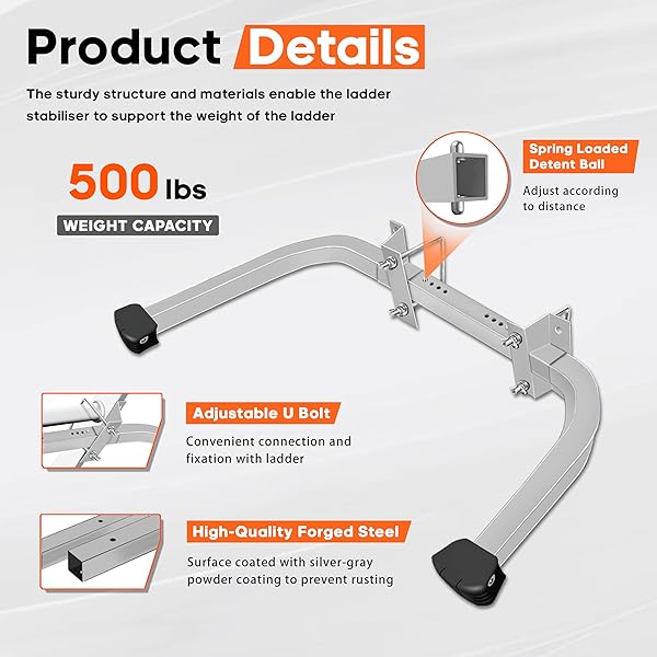 VONLX LADDER STABILIZER ACCESSORY FOR ROOF GUTTER, ROOF LADDER STABILIZER EASILY ATTACHES WITH U BOLT, WING SPAN WALL LADDER STANDOFF, STABILIZED SUPPORT, STURDY AND DURABLE, 500 LBS WEIGHT RATING