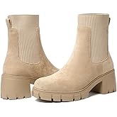 GOUPSKY Womens Ankle Boots Lug Sole Comfortable Slip On Chelsea Booties Elastic Gore