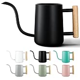Metal Small Indoor Watering Can with Long Spout &amp; Real Wood Handle, 35oz | Long Spout, Stainless Steel, Real Wood Handle, Gentle Flow, No Spills, Suitable for House Plants, Succulents &amp; Seedlings