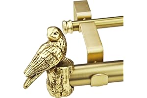 ILAISIHOME 1-1/8 Inch Diameter Brushed Gold Curtain Rod with Bird Design Finials, 72-144'' Telescoping Double Curtain Rods fo