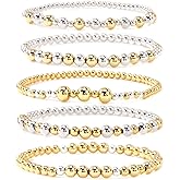 Bohxantium Gold Bracelets for Women Stackable 14K Gold Silver Plated Beaded Bracelets Stack Elastic Stretch Non Tarnish Bead Ball Stack Stretch Adjustable Dainty Jewelry Trendy Prom Gifts for Women