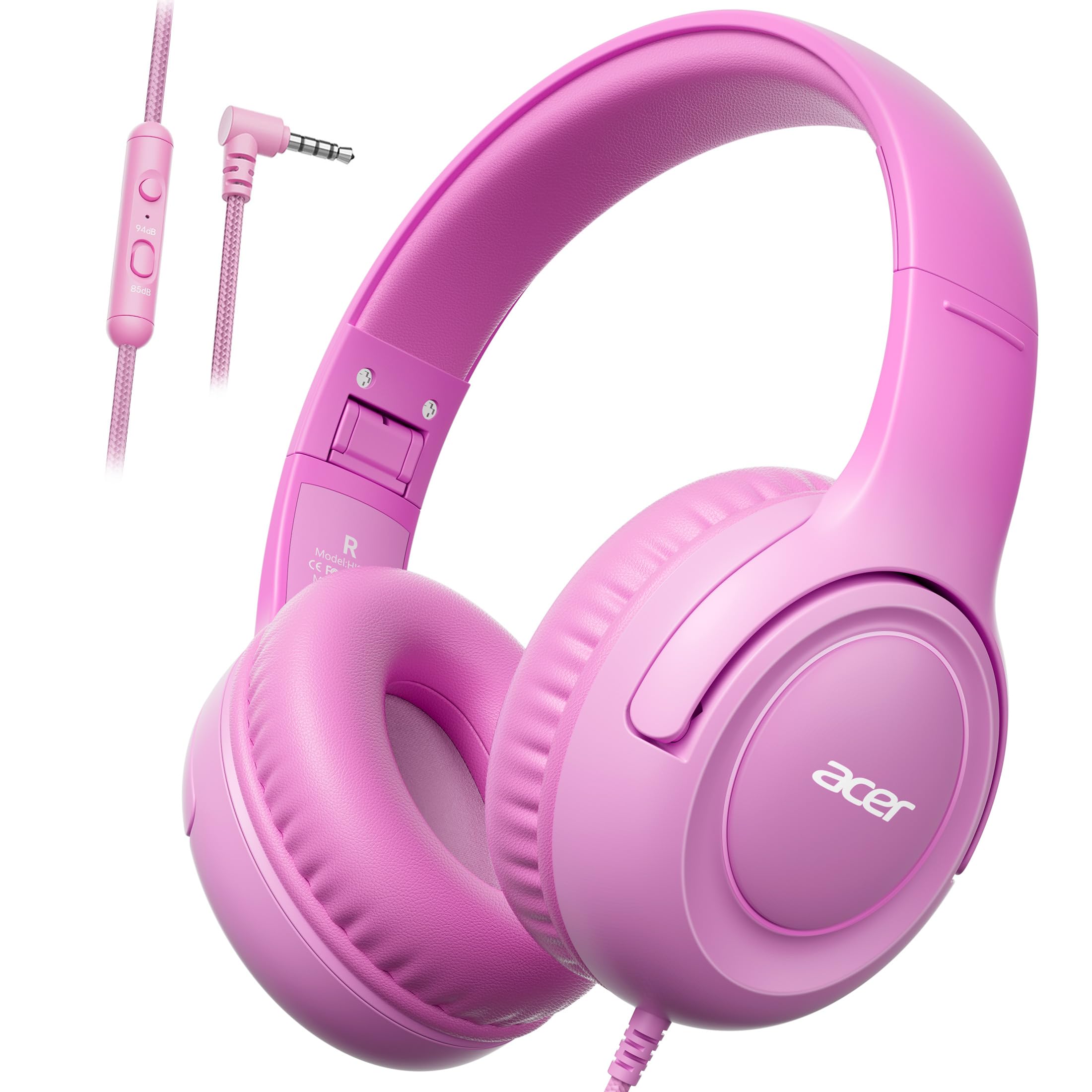 acer Kids Headphones - 85/94dB Volume Limiter, Foldable Wired Over Ear Headphones for Travel, 3.5mm Jack, Toddler Headphones for School, Travel, iPad, Tablet, Pink Gradient Image
